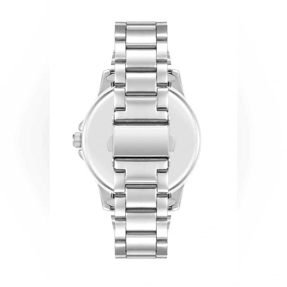 Time And Tru Women’s Silver Tone White, Pink, & Blue Bezel Bracelet Watch
